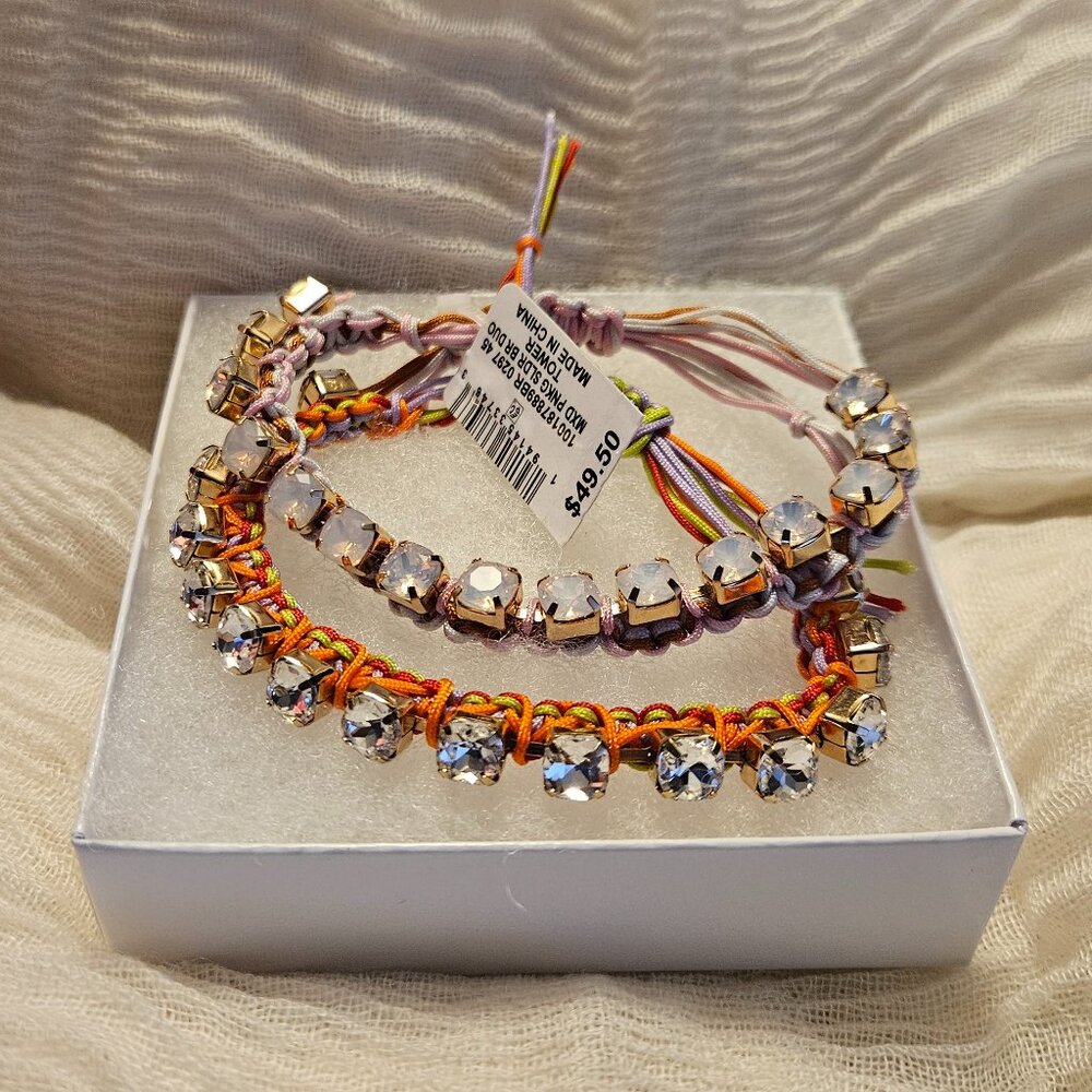 On 34th Gold-Tone 2-Pc. Set Color Crystal Cord Slider Bracelets- NWT